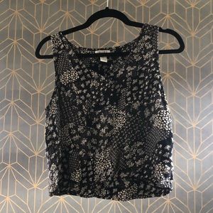 Forever 21 Floral Patterned Black V-neck Tank Top